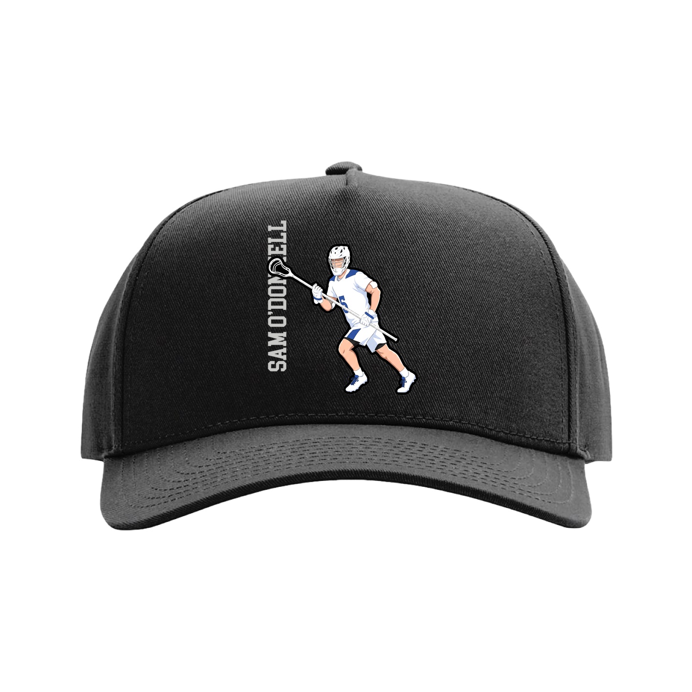 Full Fabric Five-Panel Champ Cap — Name Vertical in Black