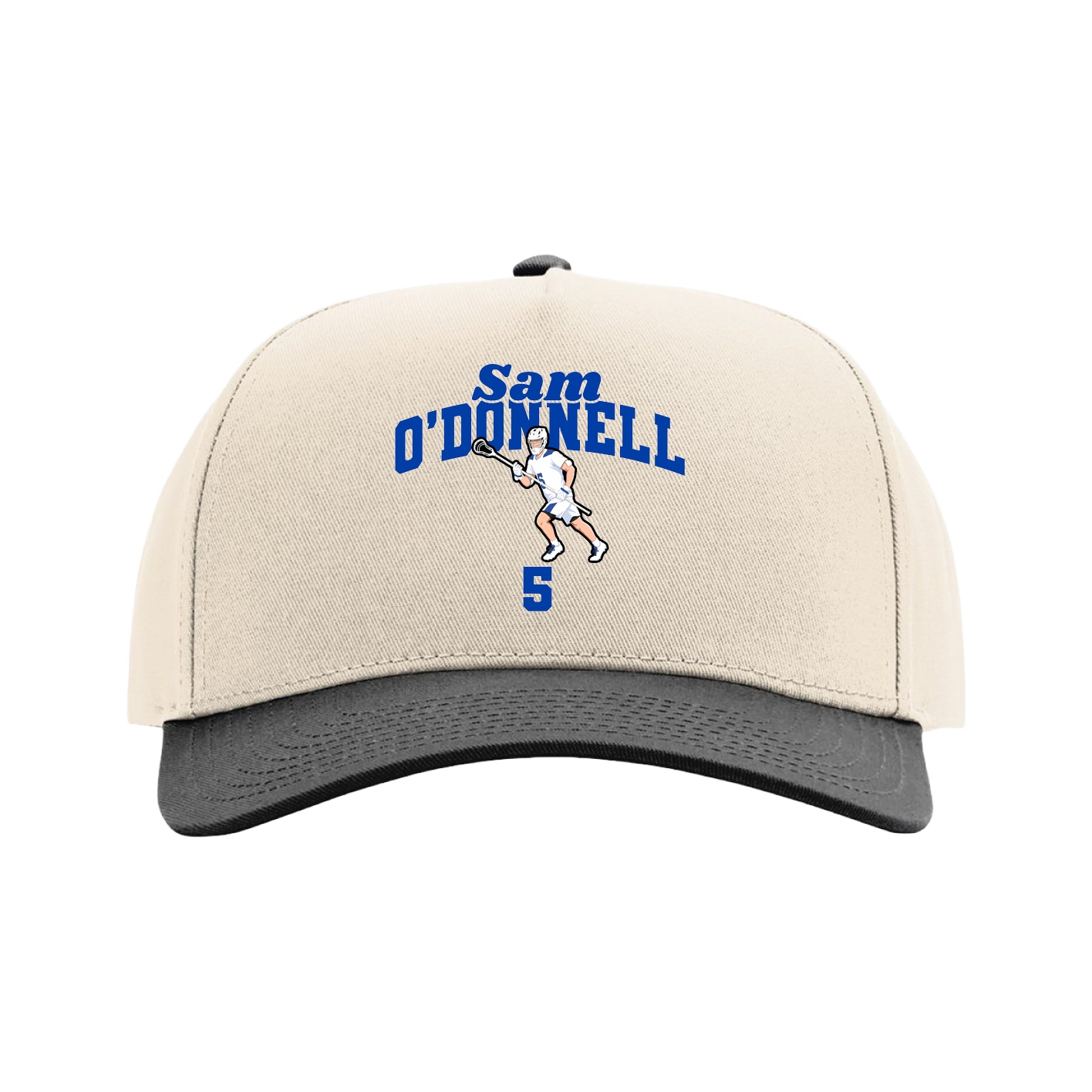 Full Fabric Five-Panel Champ Cap — Signature Arch in Cream/Black