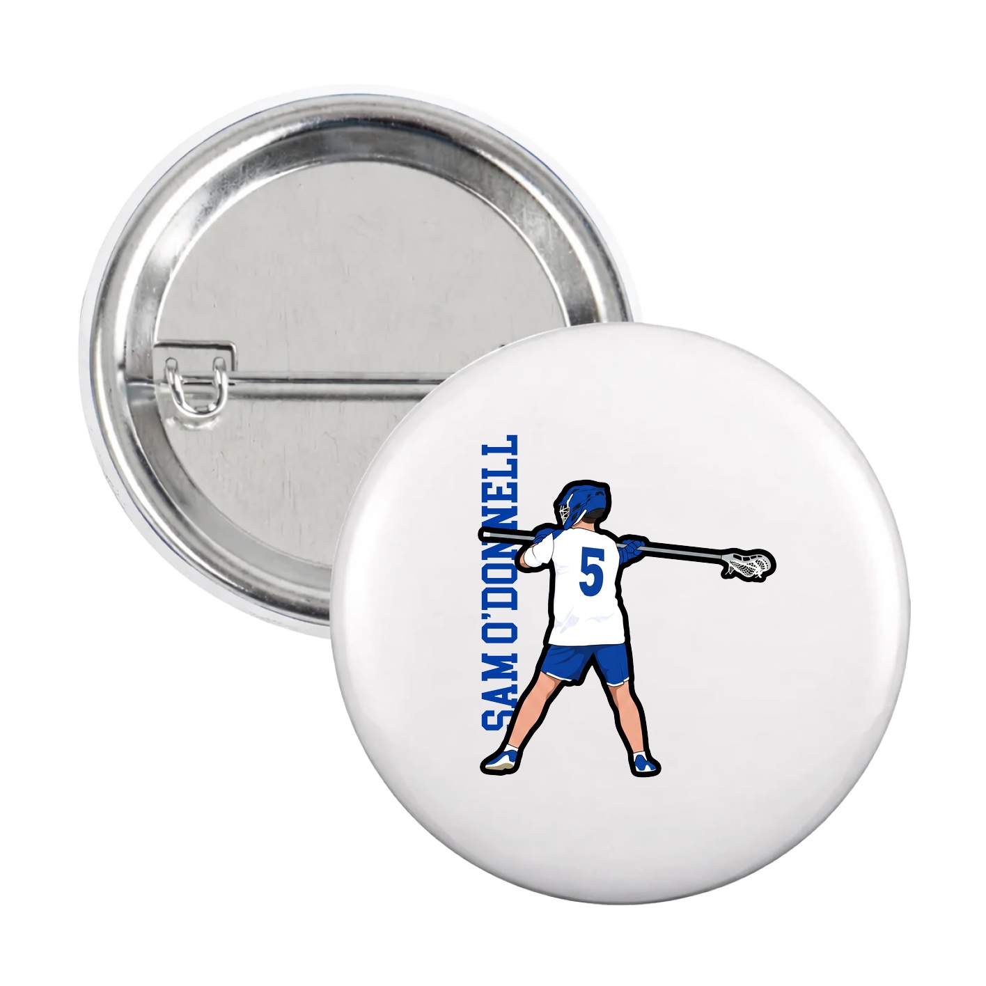 Game Day Button — Name Vertical in White