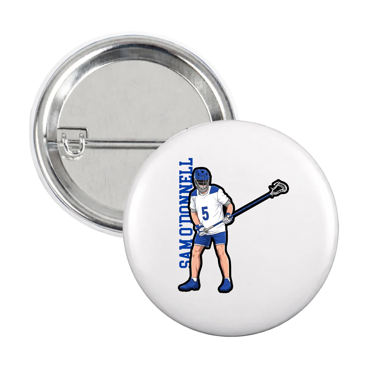 Game Day Button — Name Vertical in White