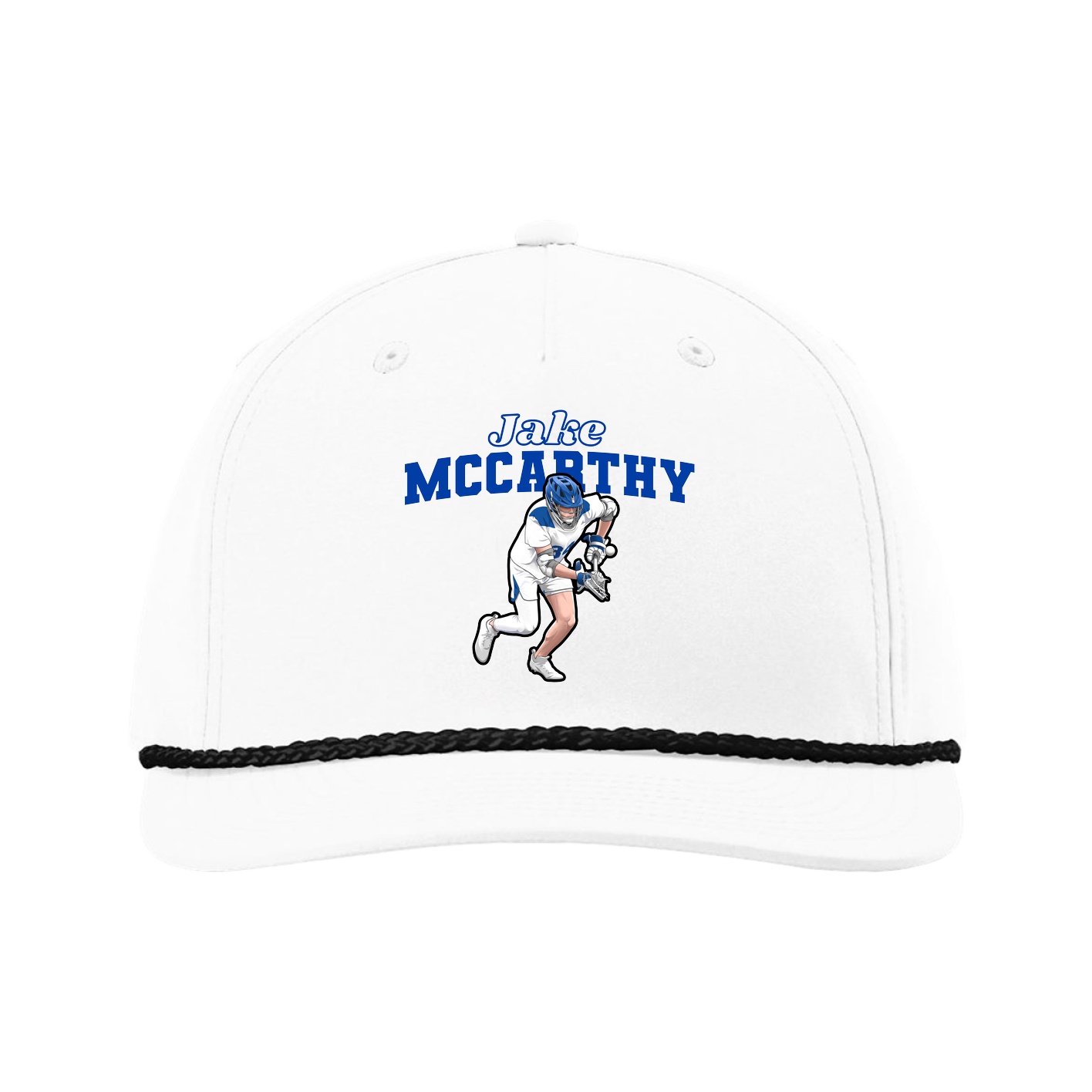 Five-Panel Classic Rope Cap — Name Arch in White