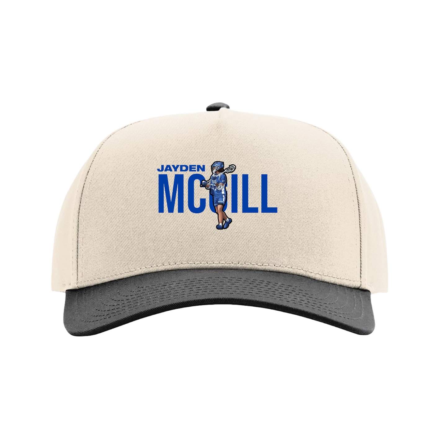 Full Fabric Five-Panel Champ Cap — Player Name in Cream/Black