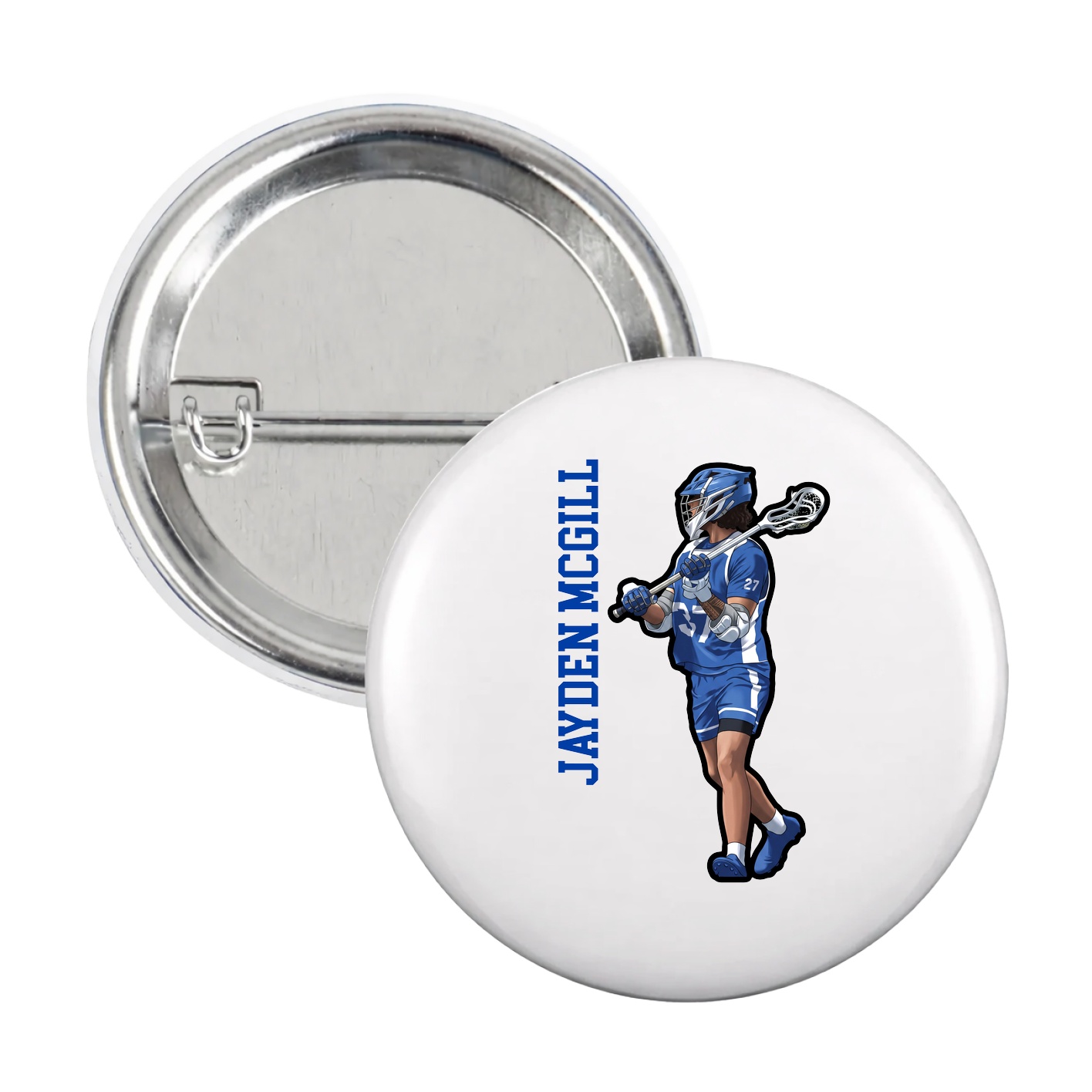 Game Day Button — Name Vertical in White