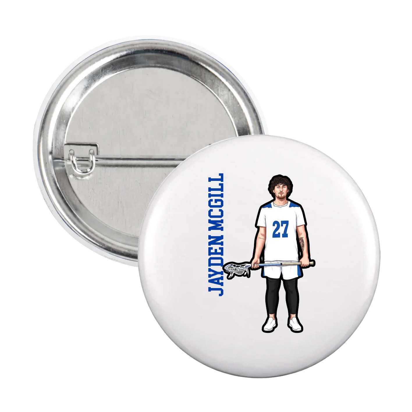 Game Day Button — Name Vertical in White