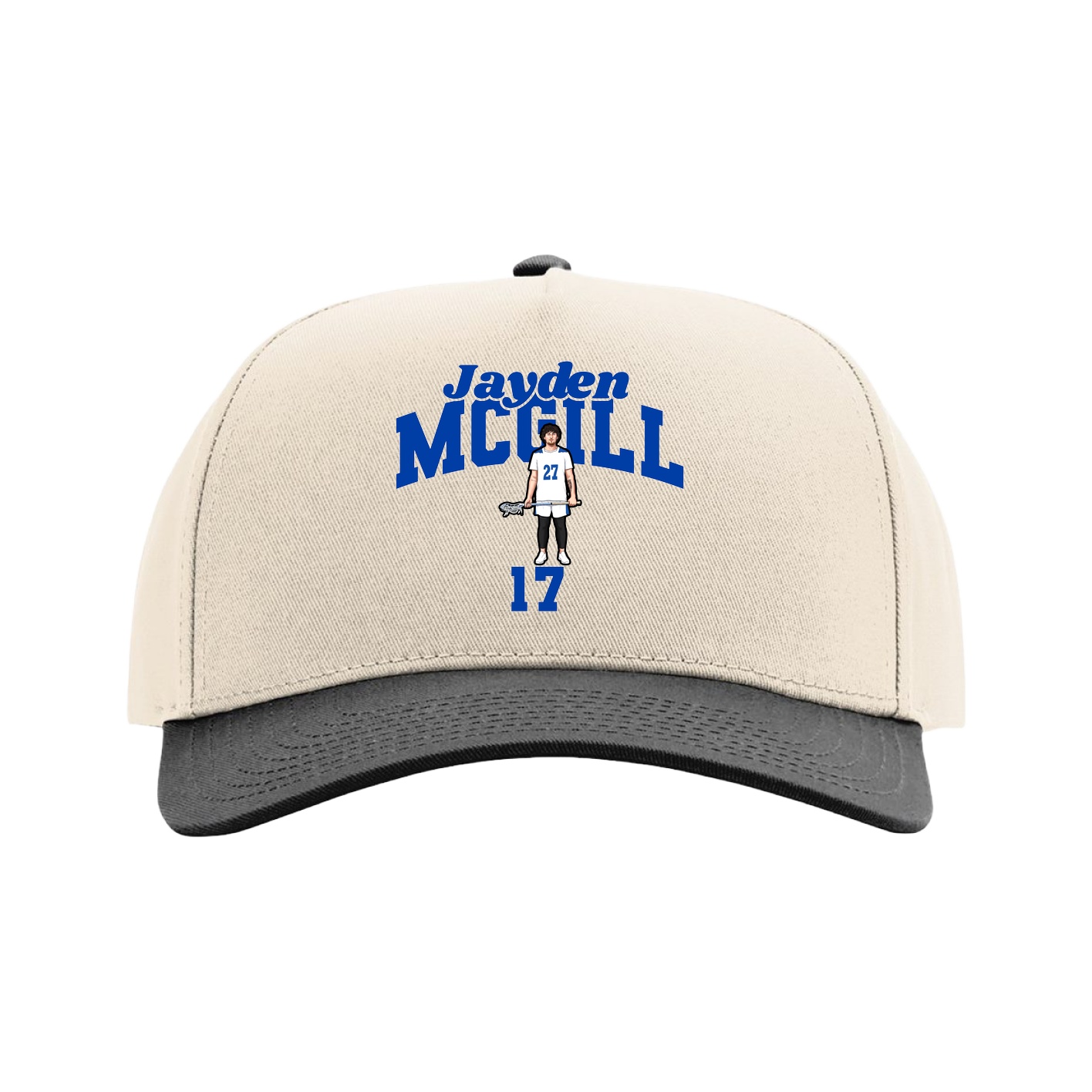 Full Fabric Five-Panel Champ Cap — Signature Arch in Cream/Black