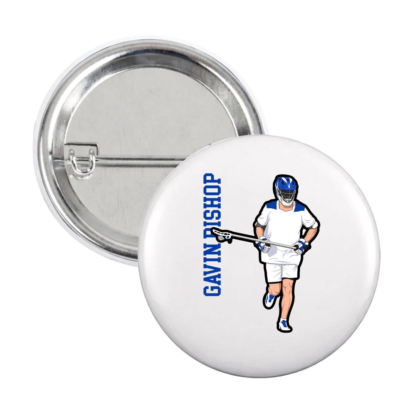 Game Day Button — Name Vertical in White