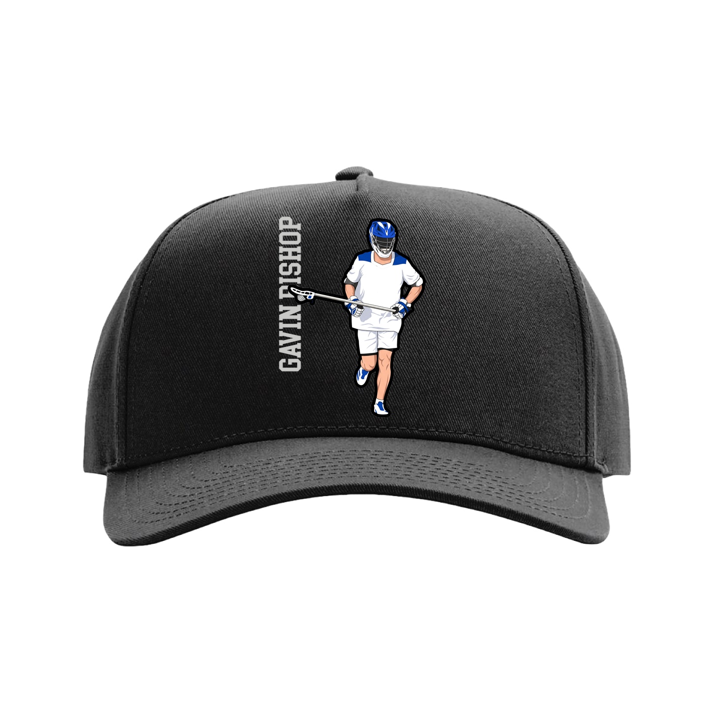 Full Fabric Five-Panel Champ Cap — Name Vertical in Black