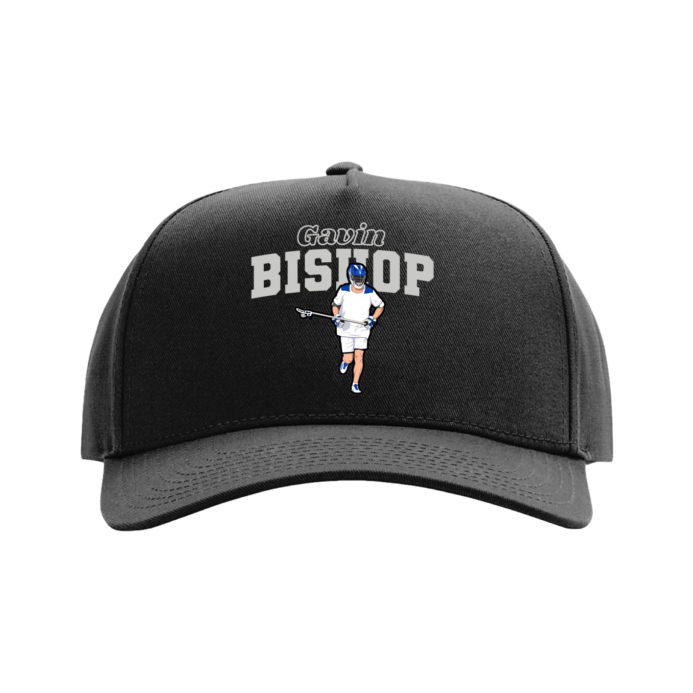 Full Fabric Five-Panel Champ Cap — Name Arch in Black