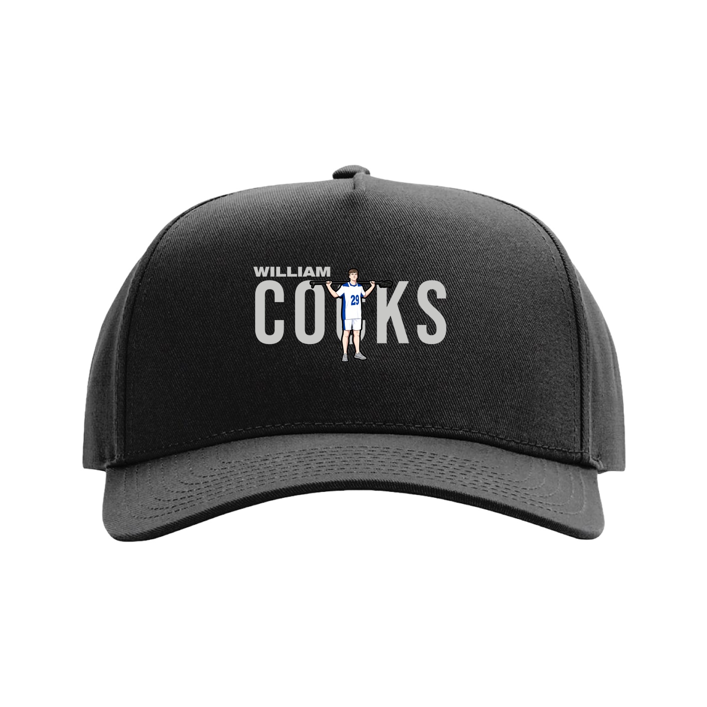 Full Fabric Five-Panel Champ Cap — Player Name in Black