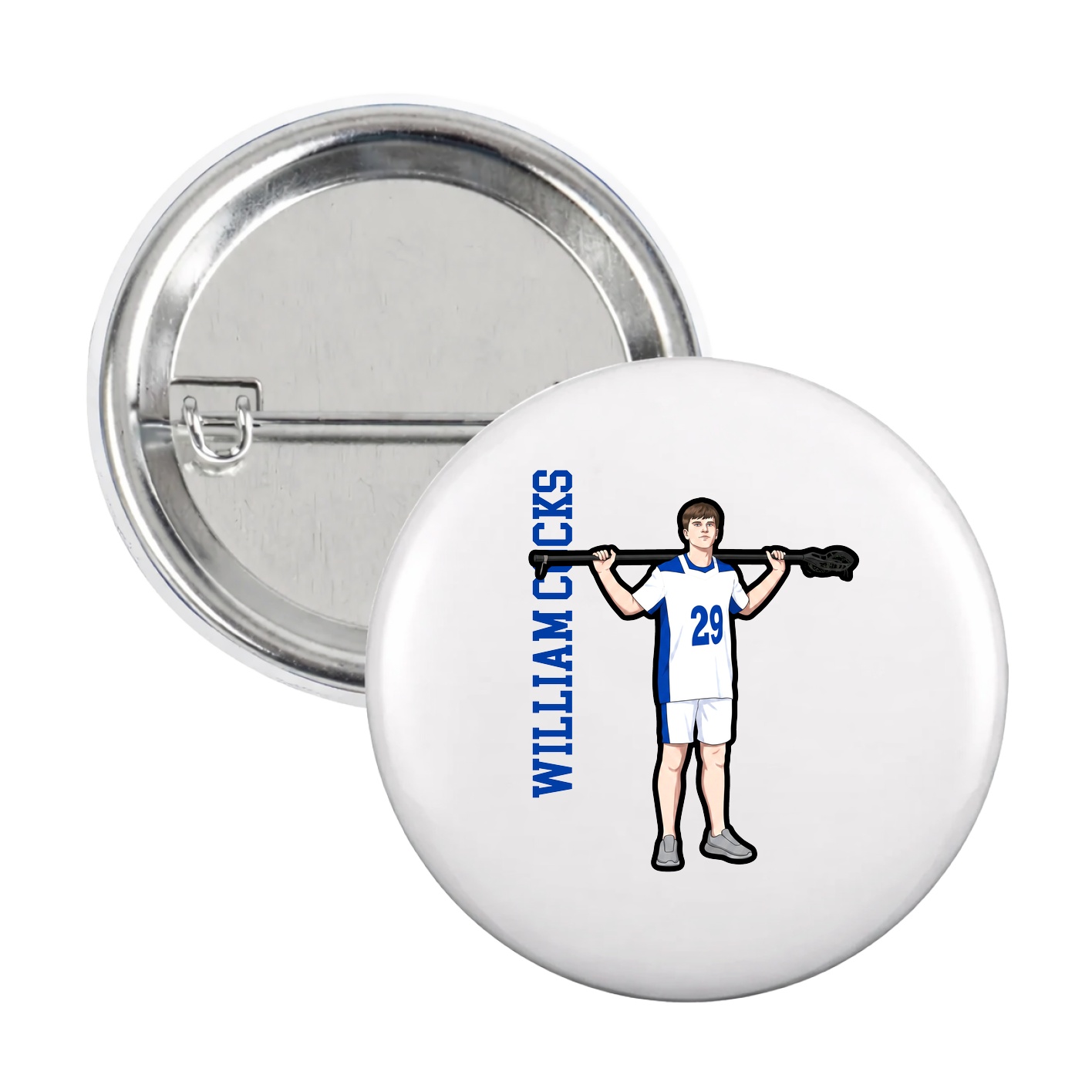 Game Day Button — Name Vertical in White