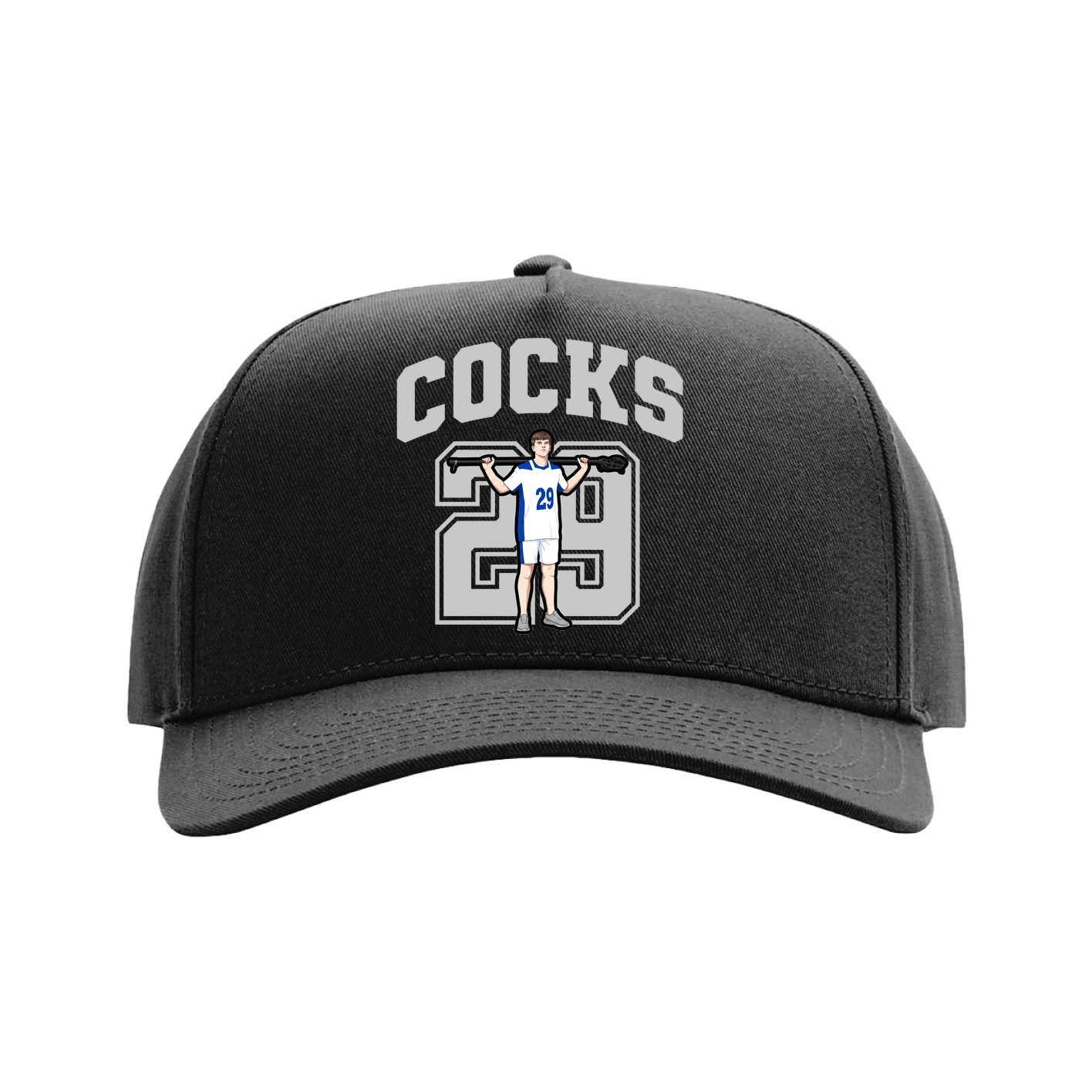 Full Fabric Five-Panel Champ Cap — Number in Black