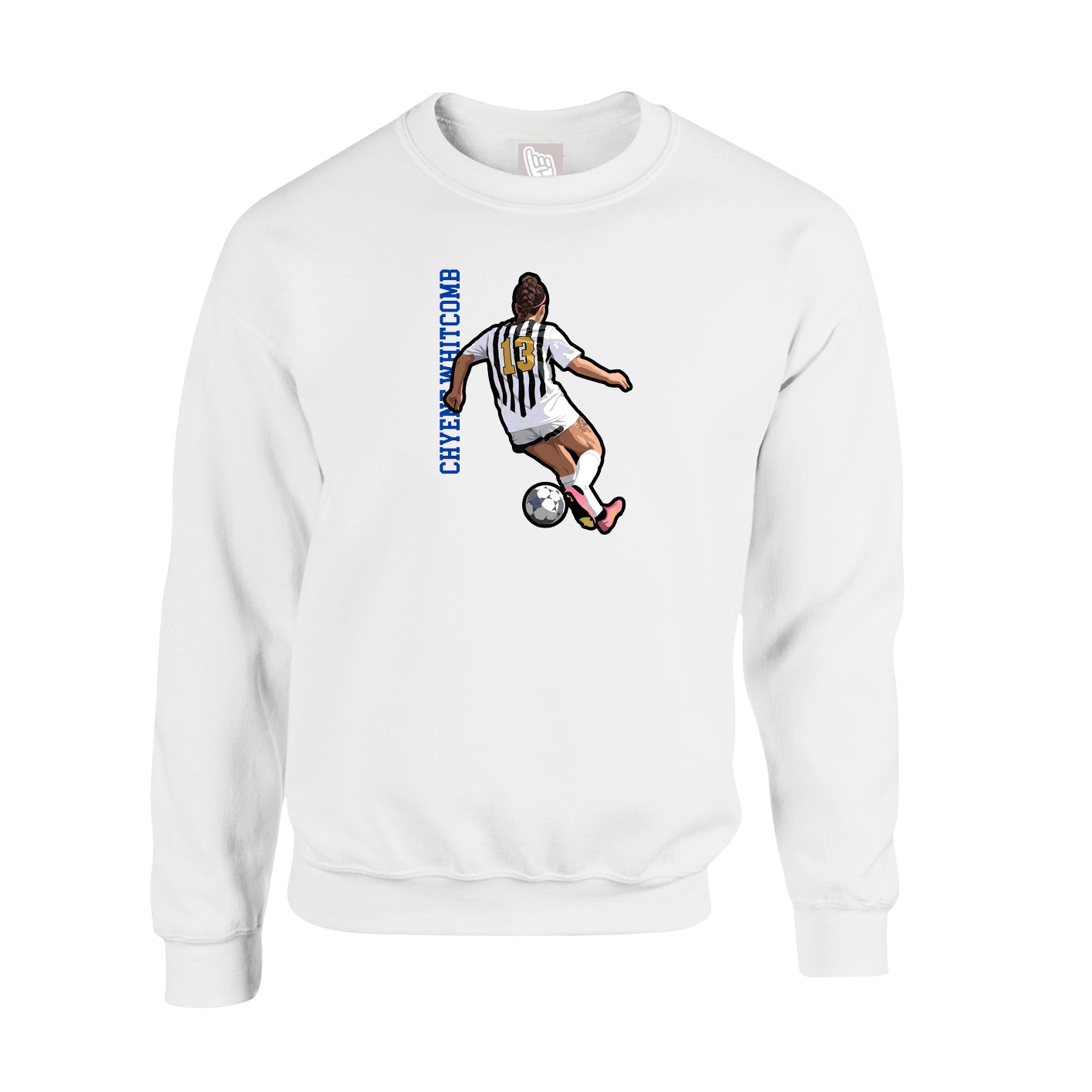 Fleece Crew — Name Vertical in White