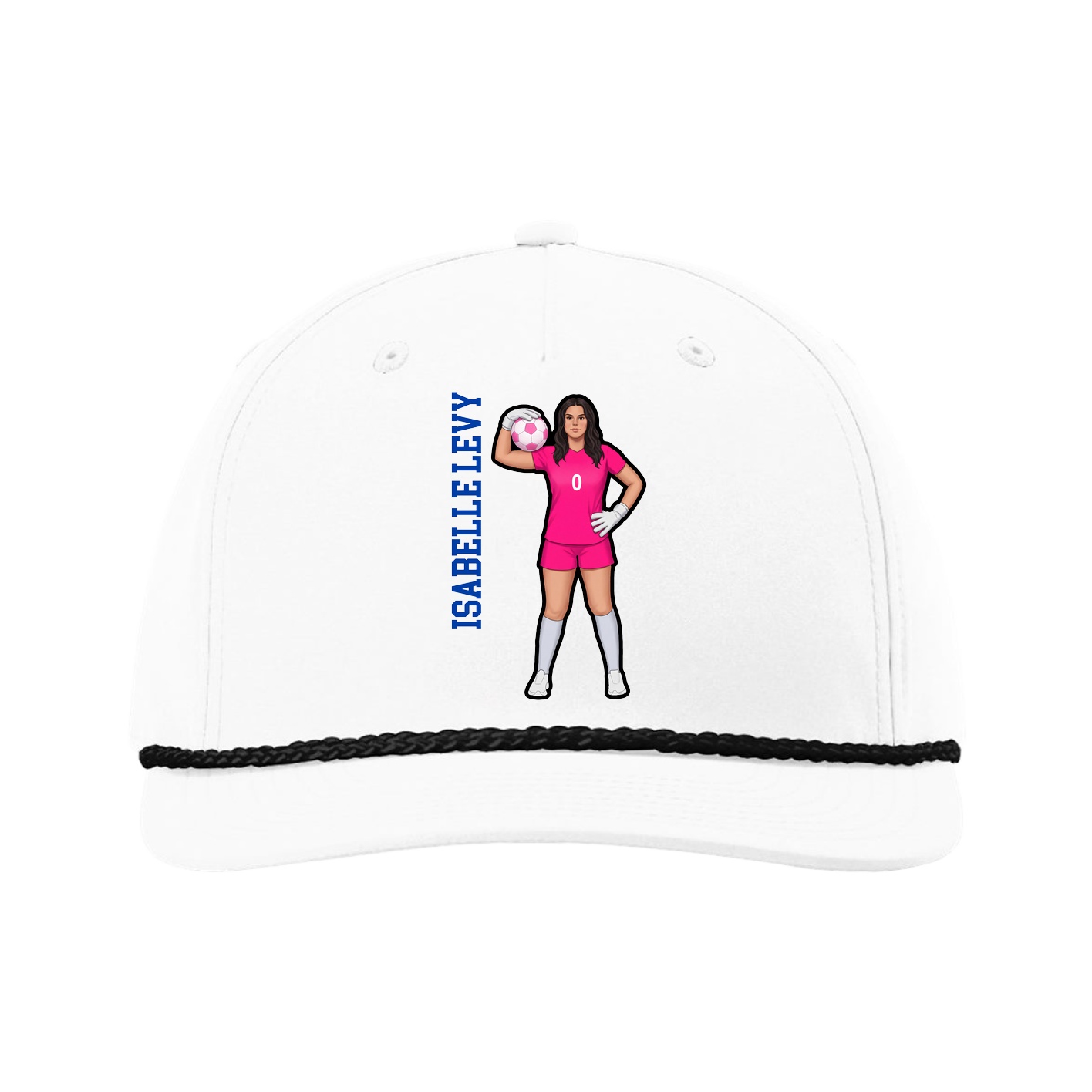 Five-Panel Classic Rope Cap — Name Vertical in White