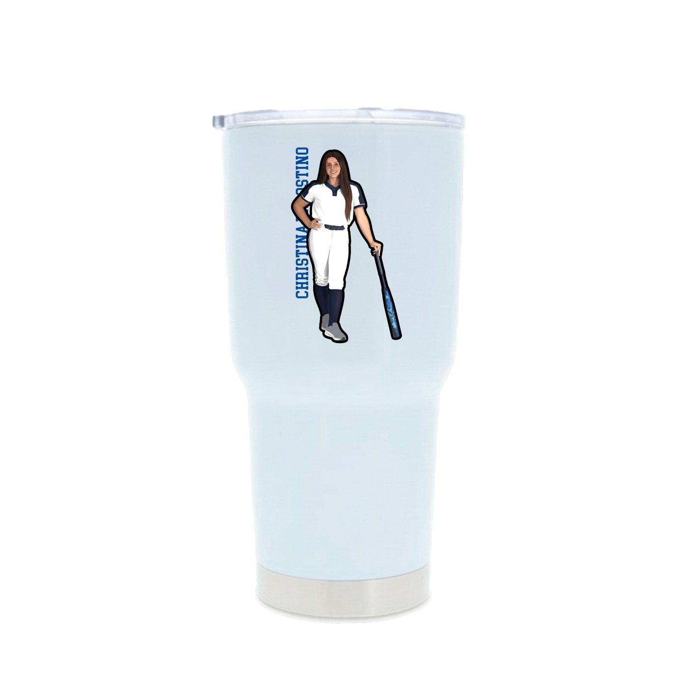 30oz Stainless Steel Tumbler — Name Vertical in White