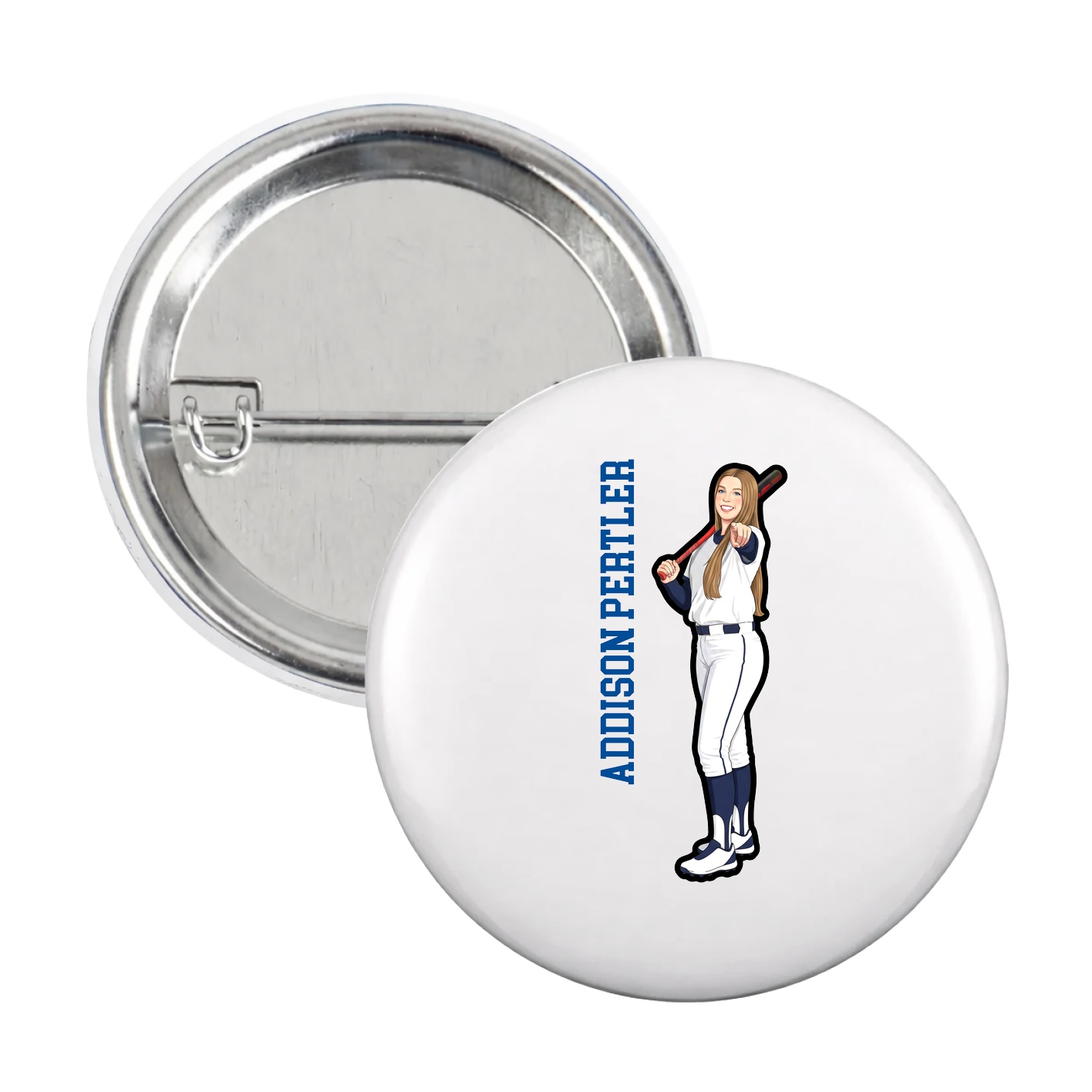 Game Day Button — Name Vertical in White