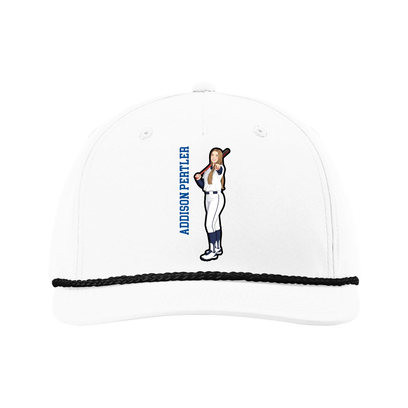 Five-Panel Classic Rope Cap — Name Vertical in White