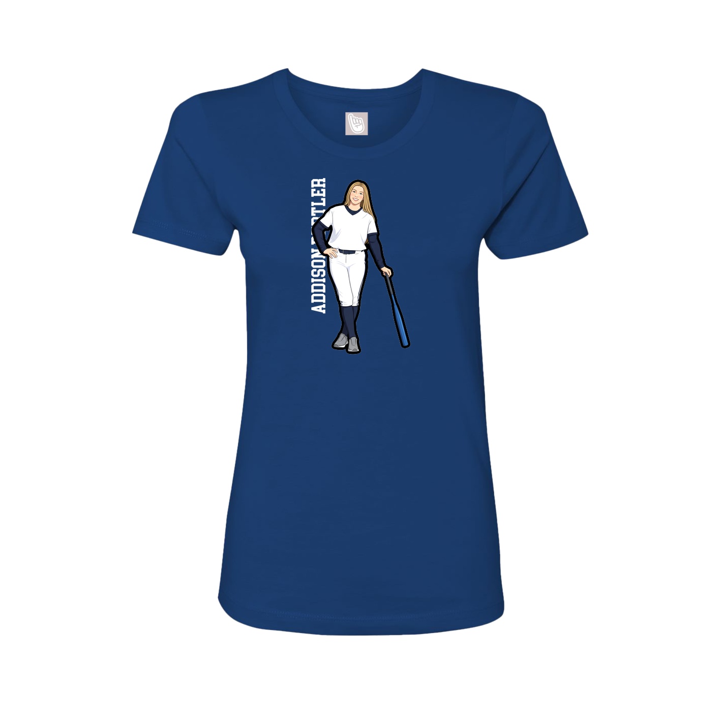 Fitted Women's Tee — Name Vertical in Royal