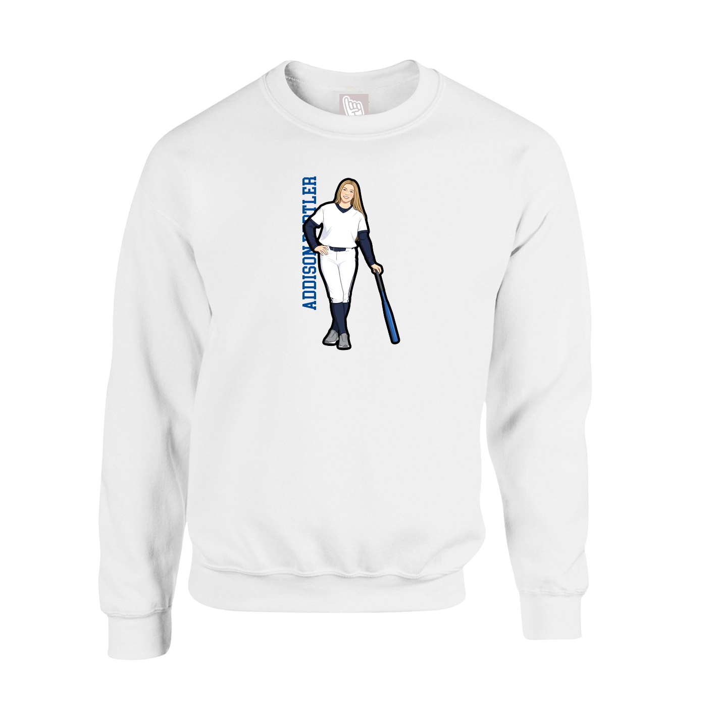 Fleece Crew — Name Vertical in White
