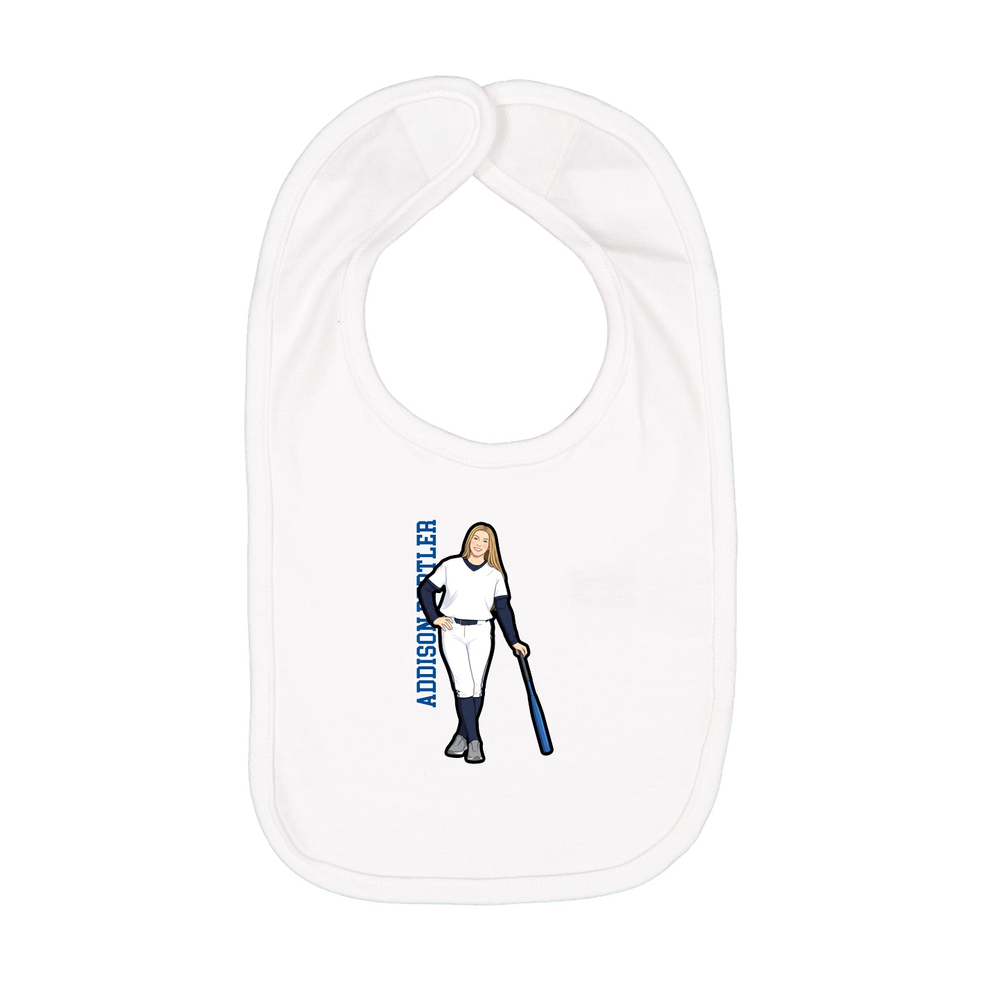 Infant Bib — Name Vertical in White