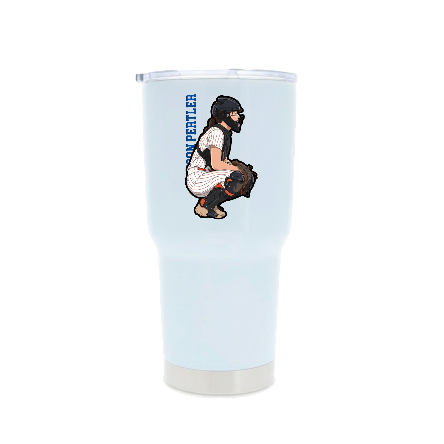 30oz Stainless Steel Tumbler — Name Vertical in White