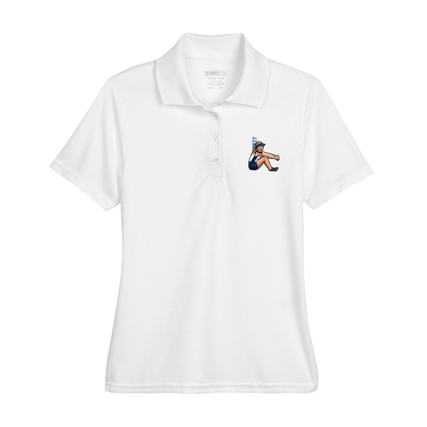 Womens Performance Polo — Name Vertical in White