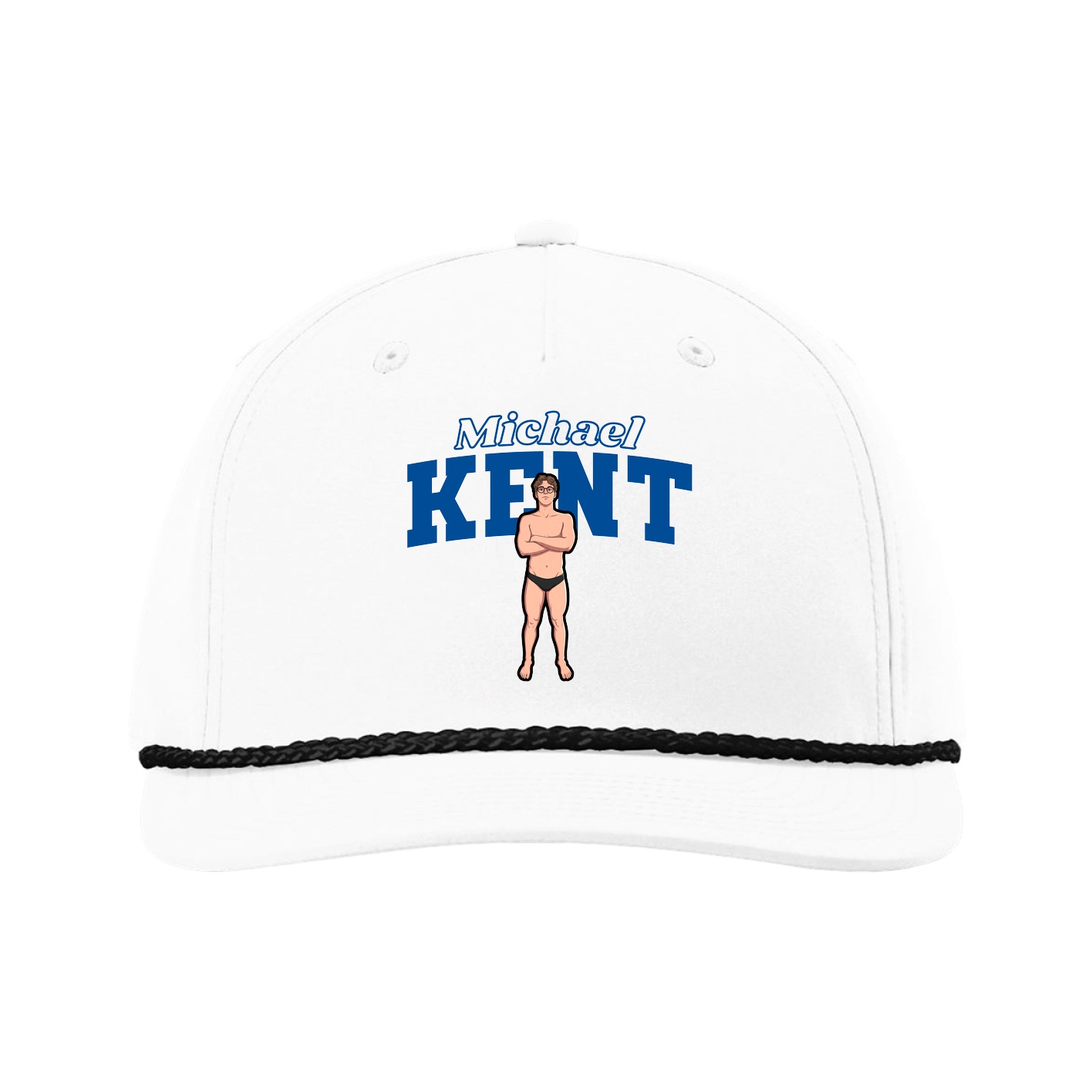 Five-Panel Classic Rope Cap — Name Arch in White