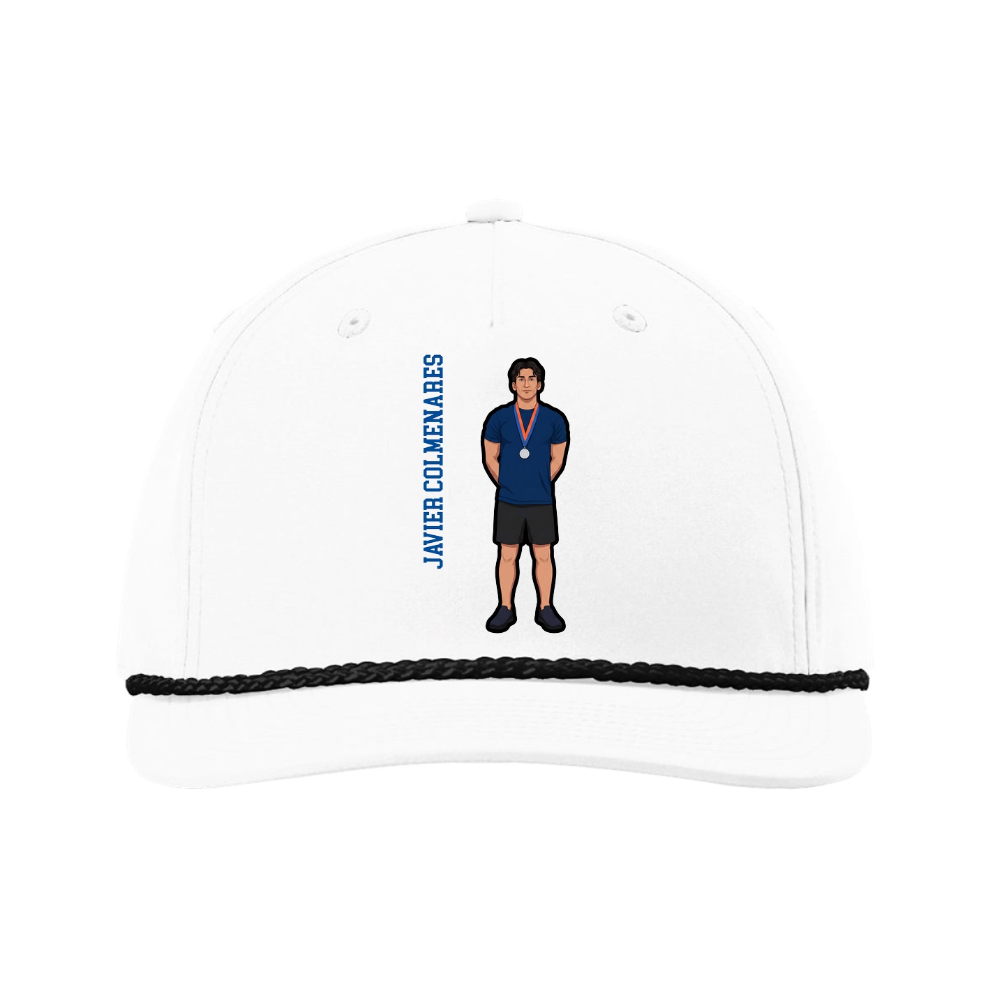 Five-Panel Classic Rope Cap — Name Vertical in White