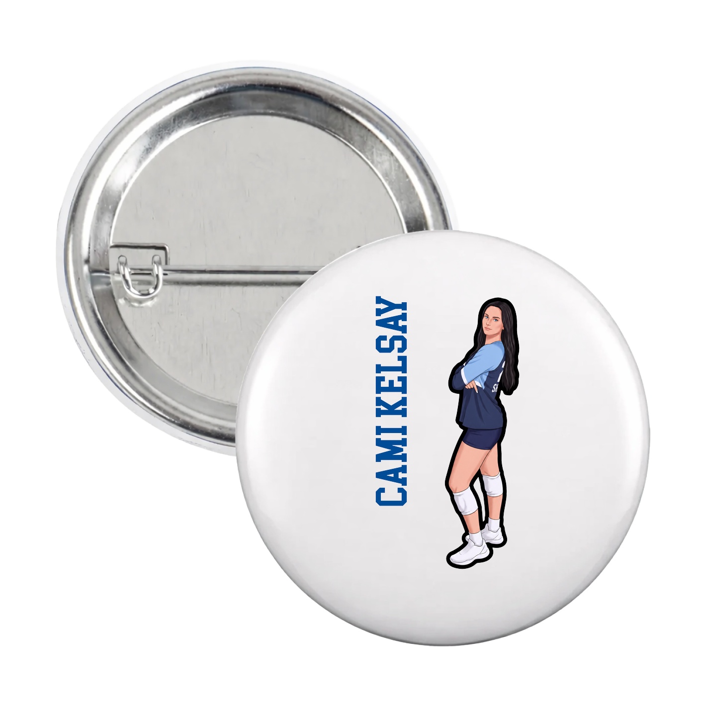 Game Day Button — Name Vertical in White