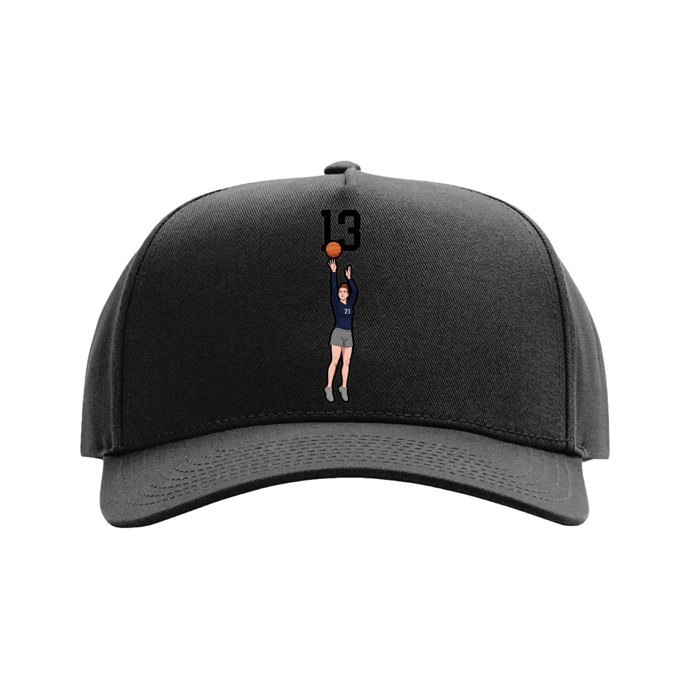 Full Fabric Five-Panel Champ Cap — Number Top in Black