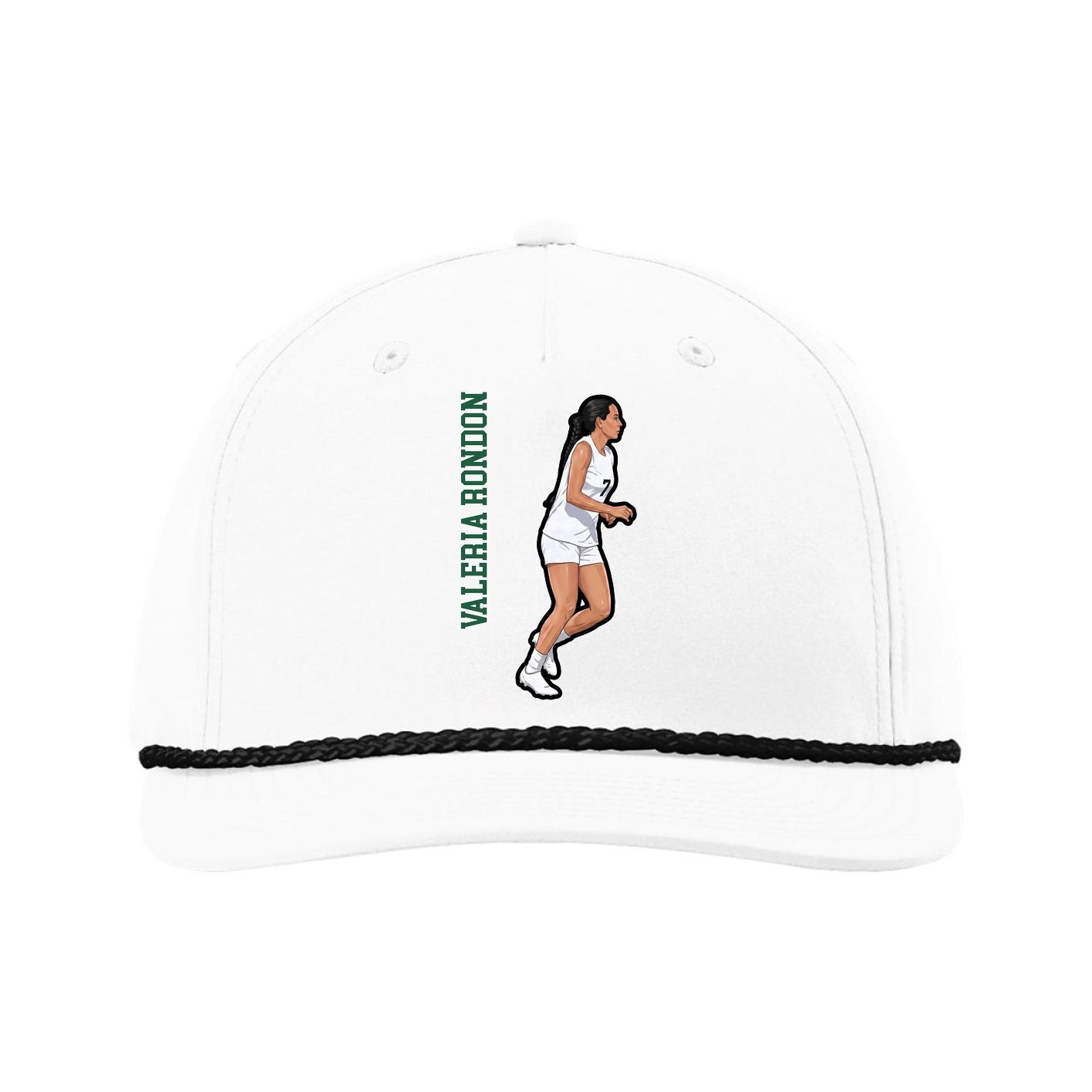 Five-Panel Classic Rope Cap — Name Vertical in White