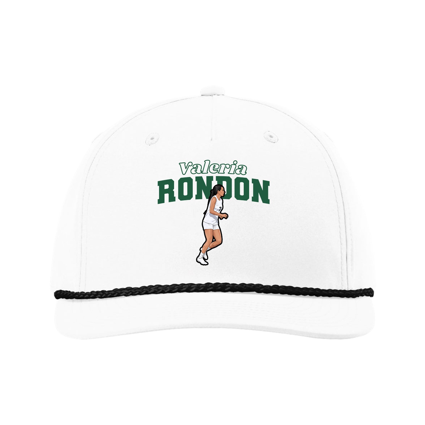 Five-Panel Classic Rope Cap — Name Arch in White