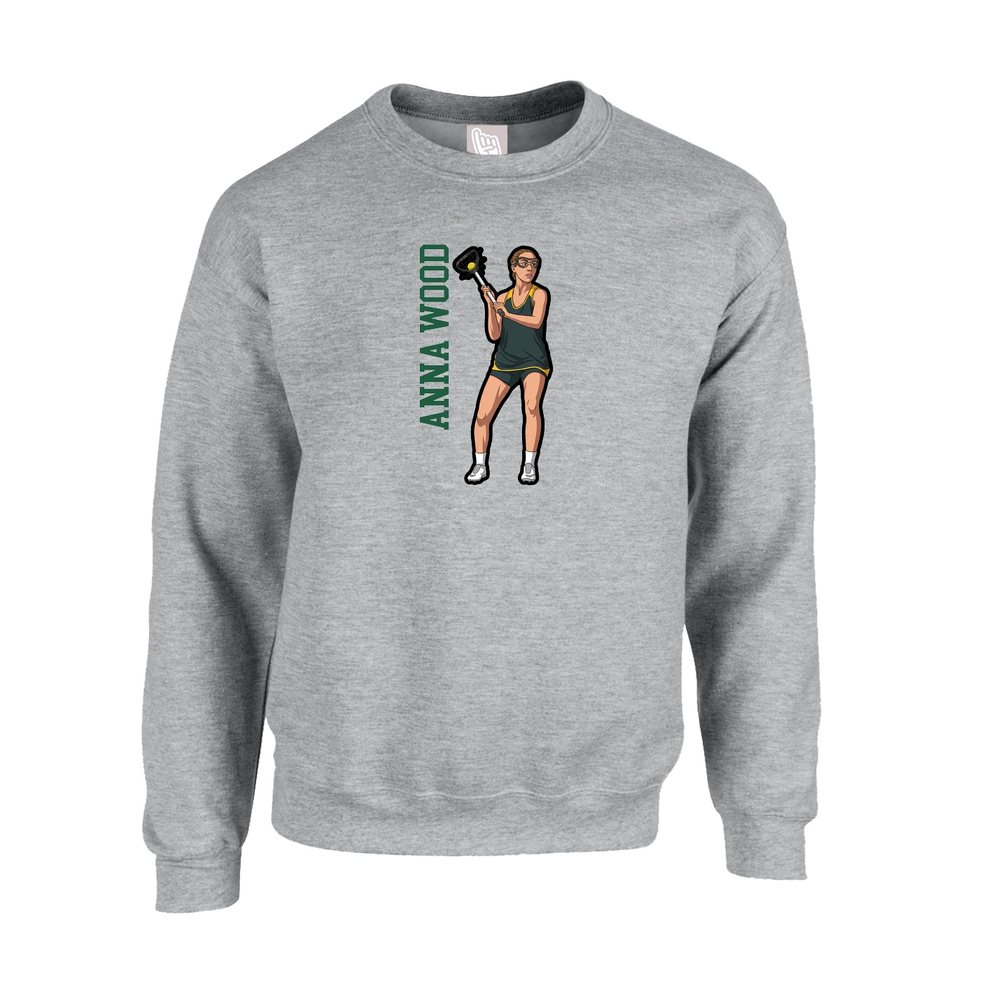 Fleece Crew — Name Vertical in Grey