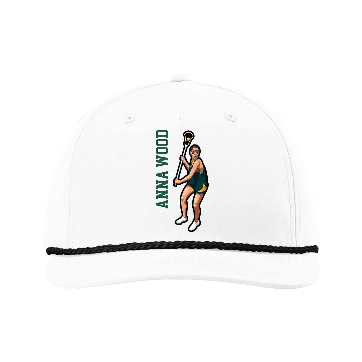 Five-Panel Classic Rope Cap — Name Vertical in White