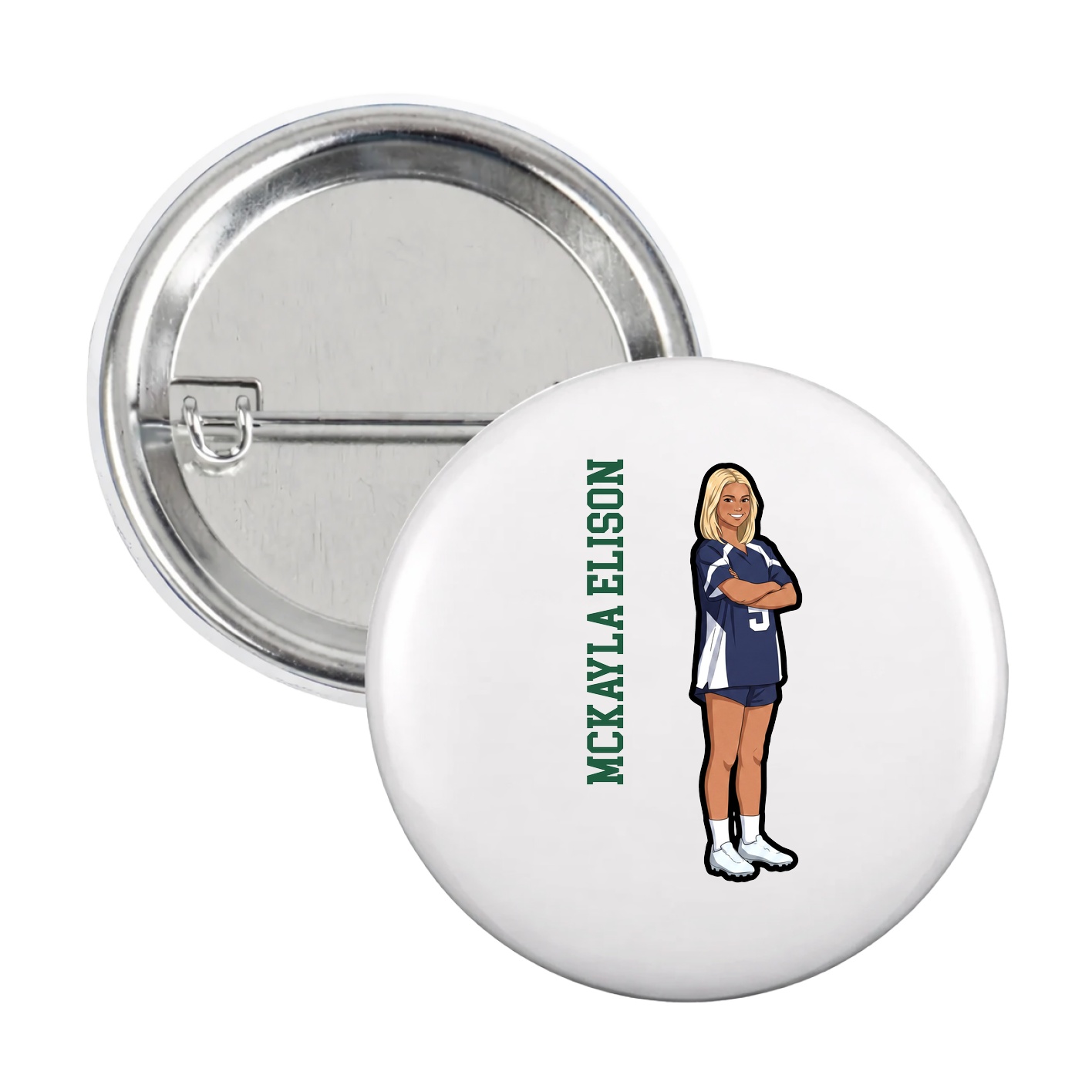 Game Day Button — Name Vertical in White