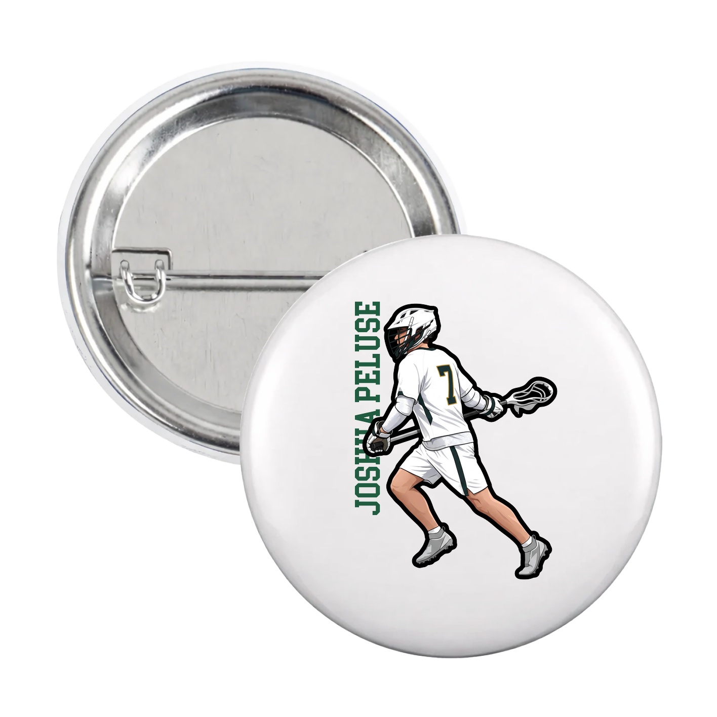 Game Day Button — Name Vertical in White