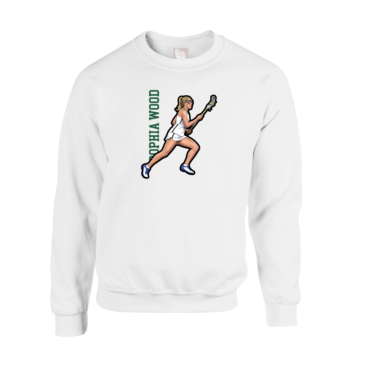 Fleece Crew — Name Vertical in White