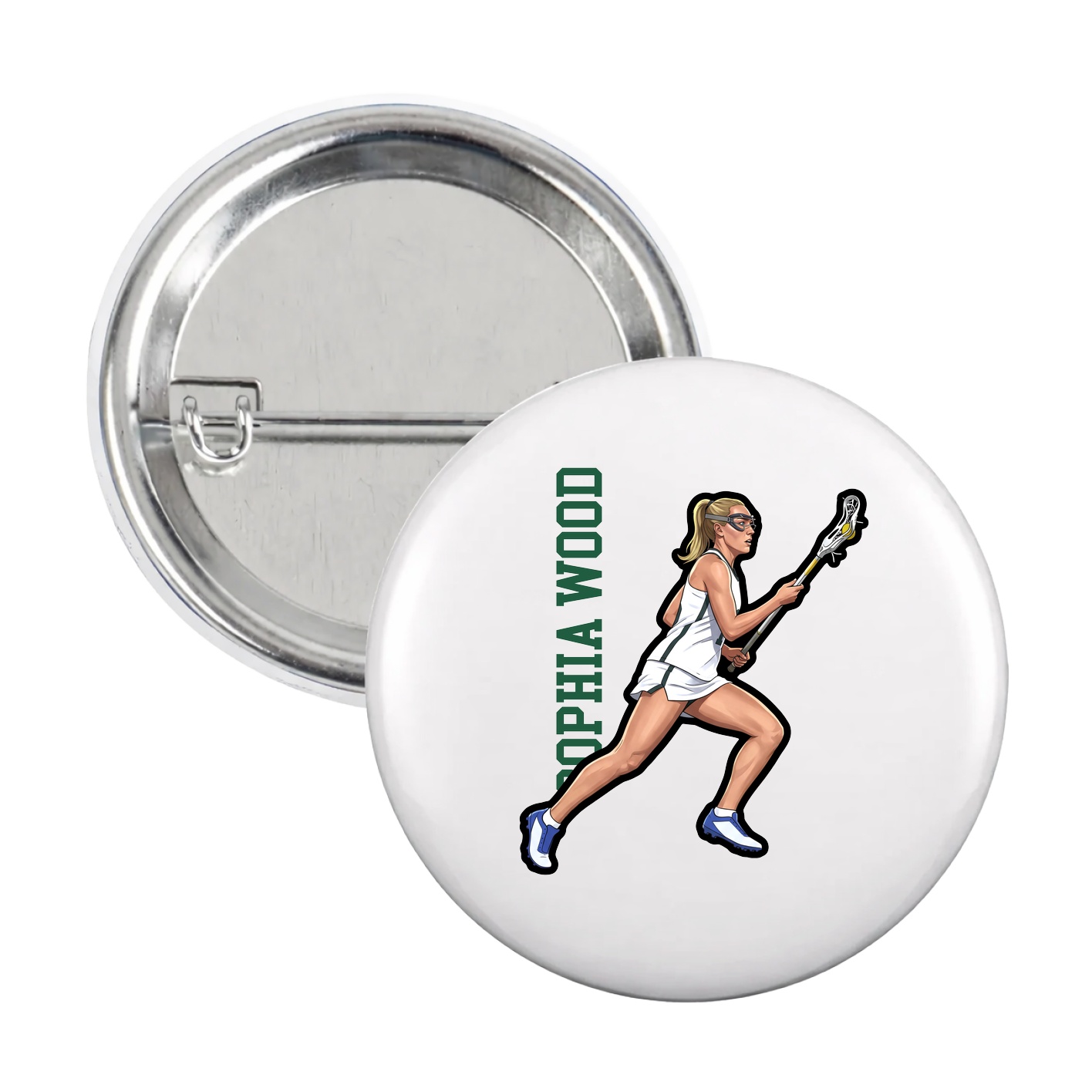 Game Day Button — Name Vertical in White