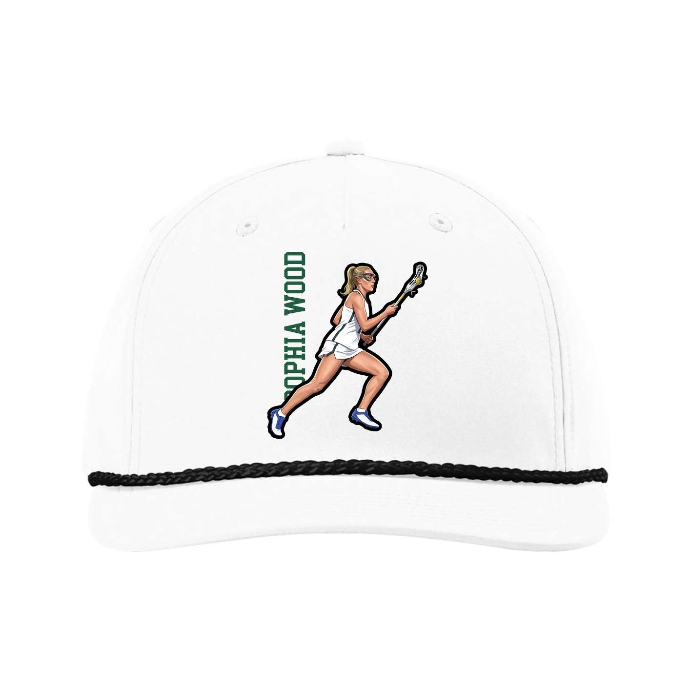 Five-Panel Classic Rope Cap — Name Vertical in White
