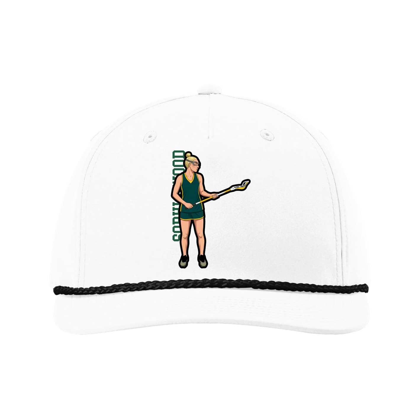 Five-Panel Classic Rope Cap — Name Vertical in White