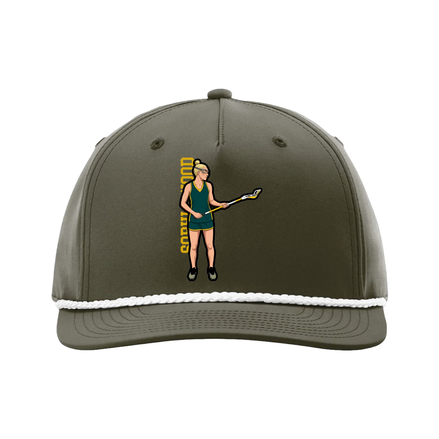 Five-Panel Classic Rope Cap — Name Vertical in Green