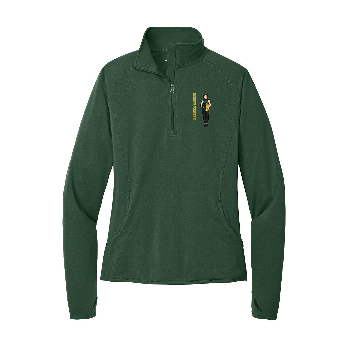 Women's Q-Zip Pullover — Name Vertical in Green