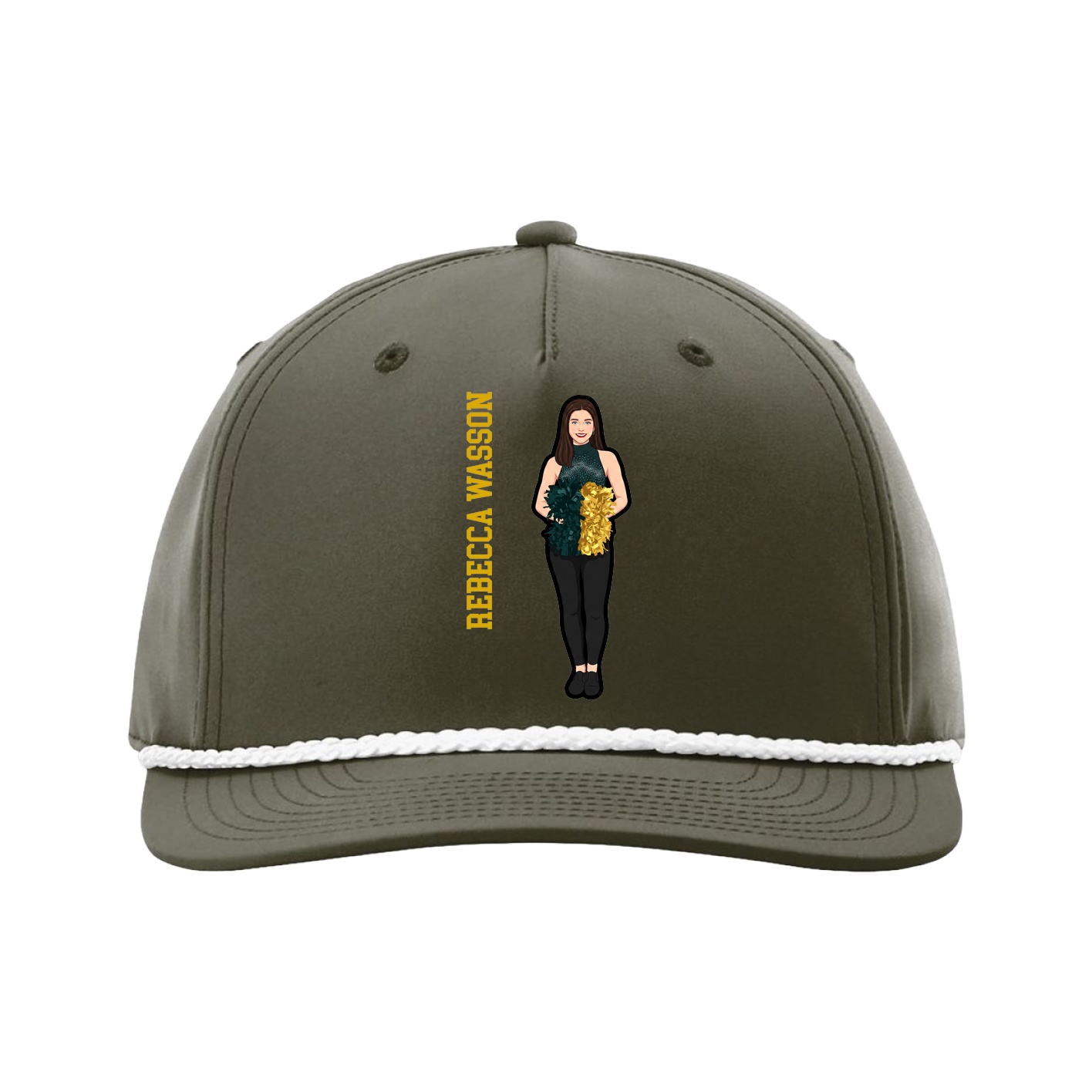 Five-Panel Classic Rope Cap — Name Vertical in Green