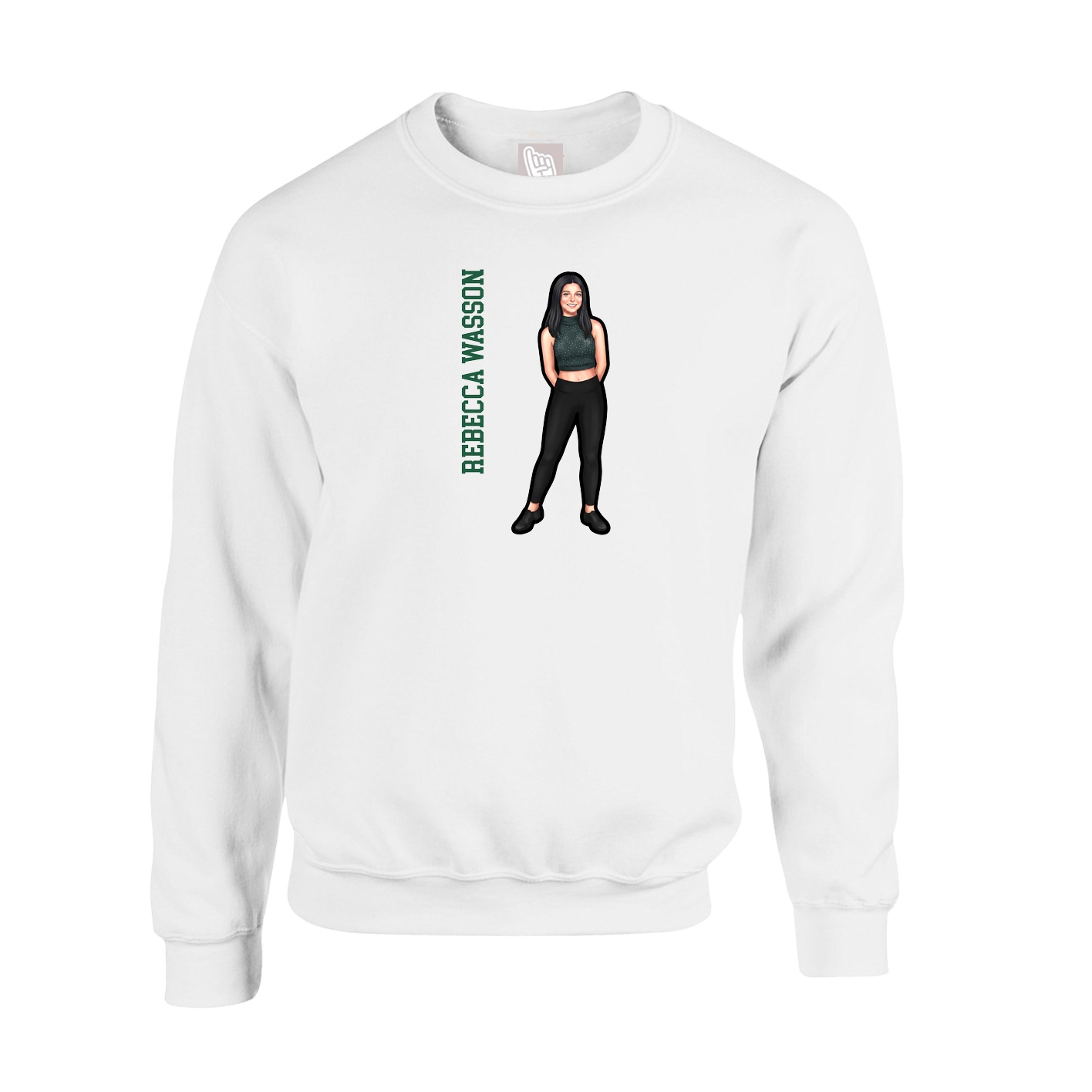 Fleece Crew — Name Vertical in White