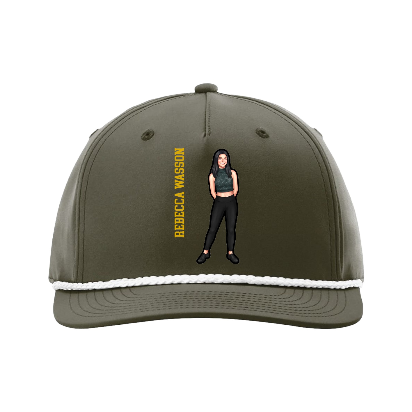 Five-Panel Classic Rope Cap — Name Vertical in Green