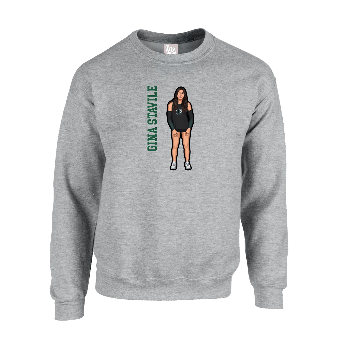 Fleece Crew — Name Vertical in Grey