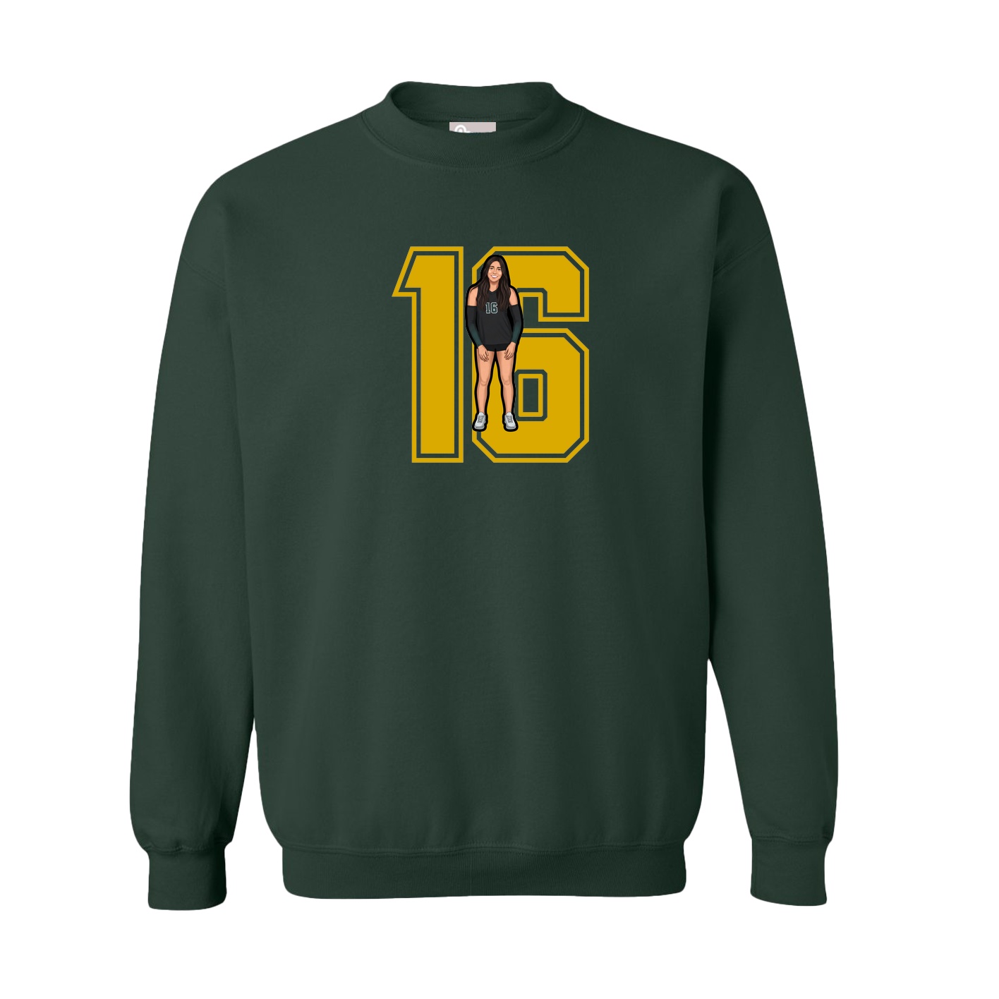 Fleece Crew — Number in Green