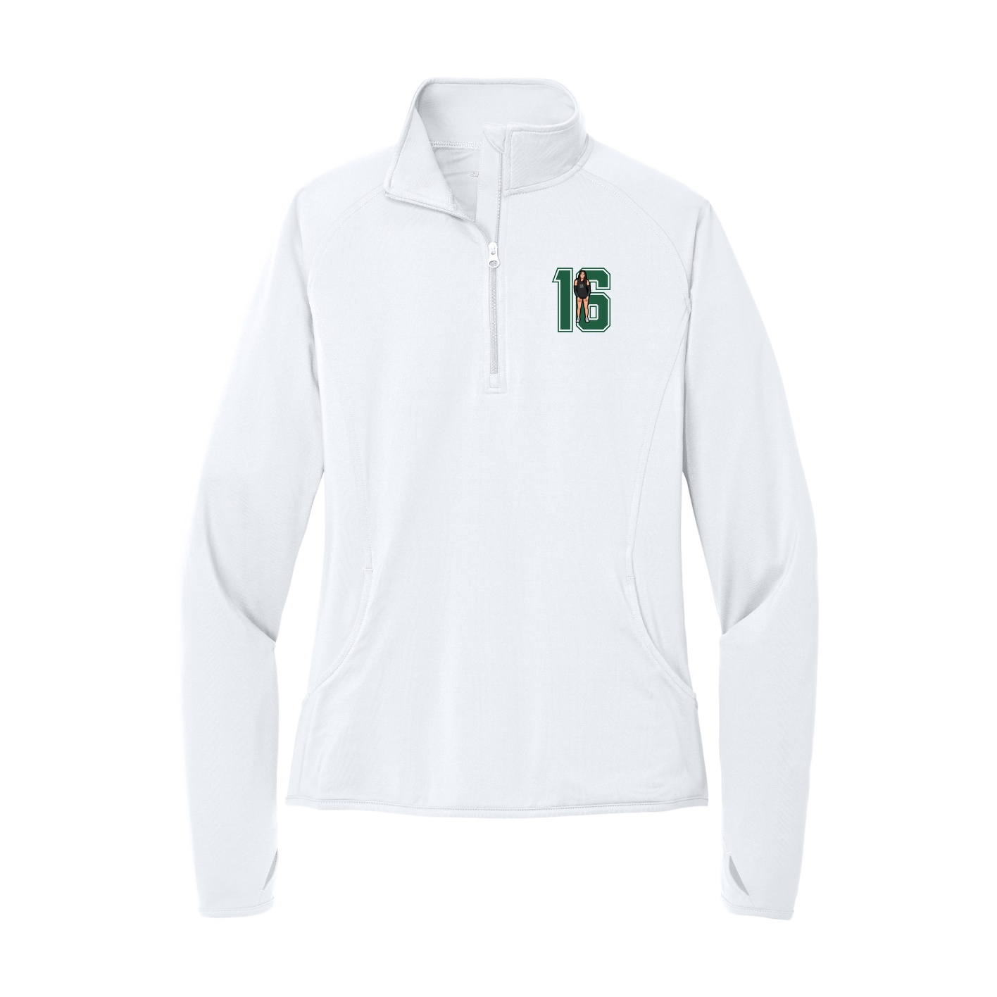 Women's Q-Zip Pullover — Number in White