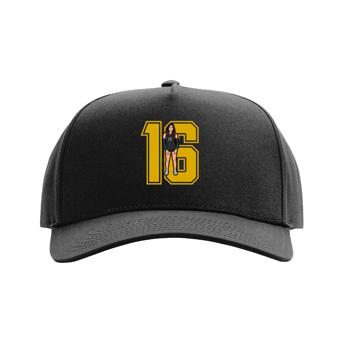 Full Fabric Five-Panel Champ Cap — Number in Black