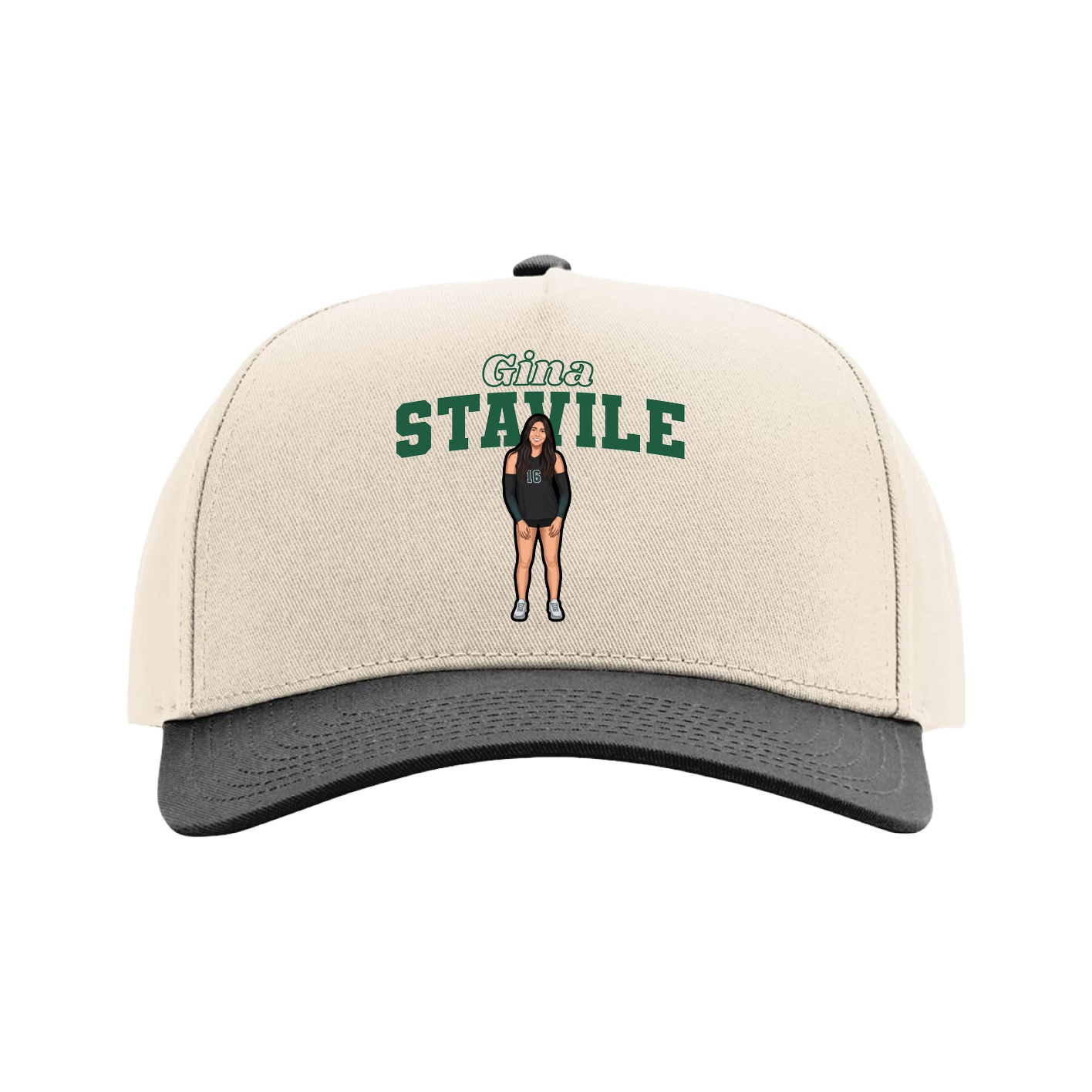 Full Fabric Five-Panel Champ Cap — Name Arch in Cream/Black