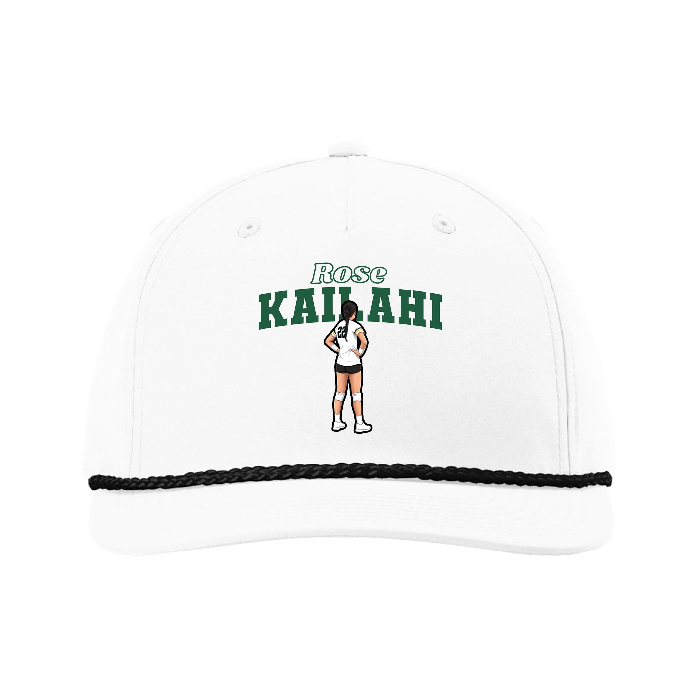 Five-Panel Classic Rope Cap — Name Arch in White